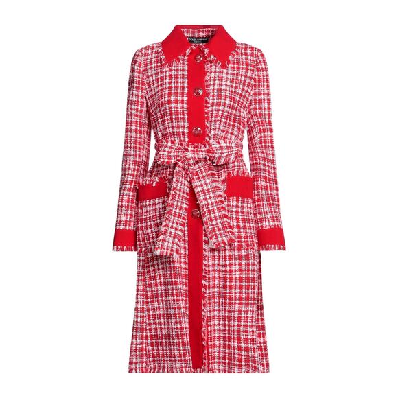 NWT Dolce & Gabbana Tweed Belted Coat Red White  42 / M - Picture 1 of 4